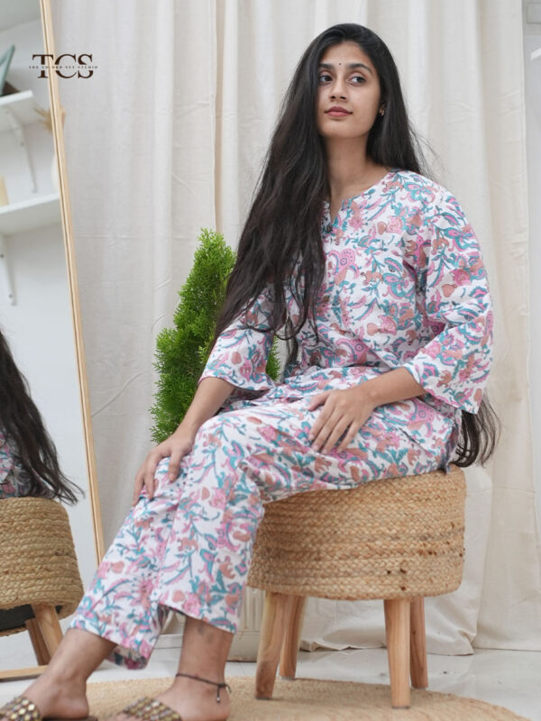 Pastel Pink & Blue Floral Printed Co-Ord Set