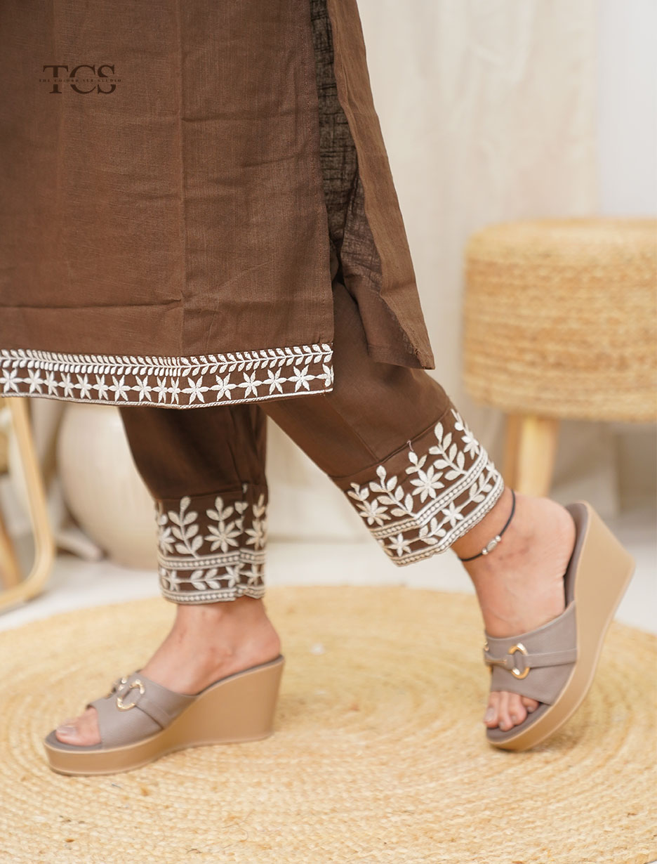 Chocolate Brown Embroidered Co-Ord Set with Dupatta (10)