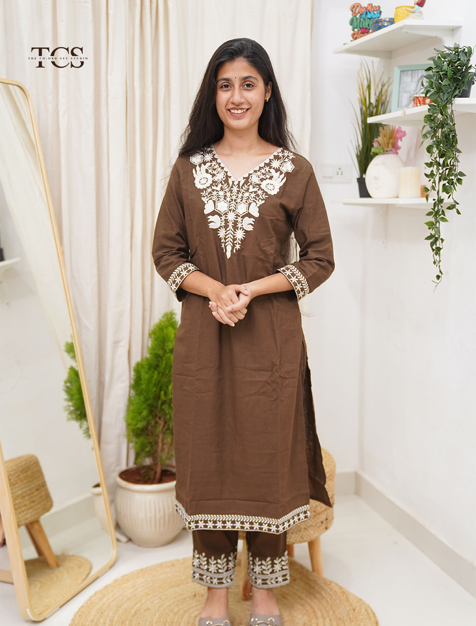 Chocolate Brown Embroidered Co-Ord Set with Dupatta (13)