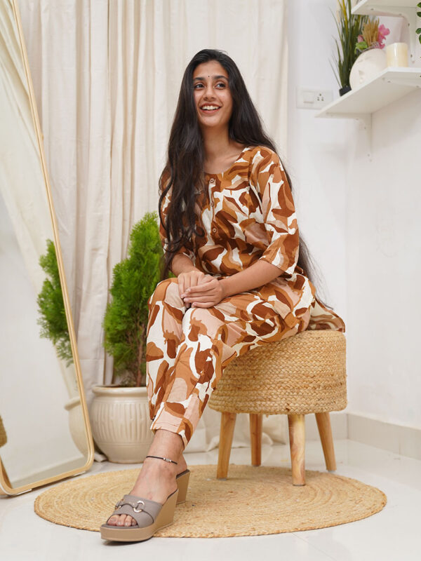 Earthy Brown Abstract Print Slim Fit Co-Ord Set