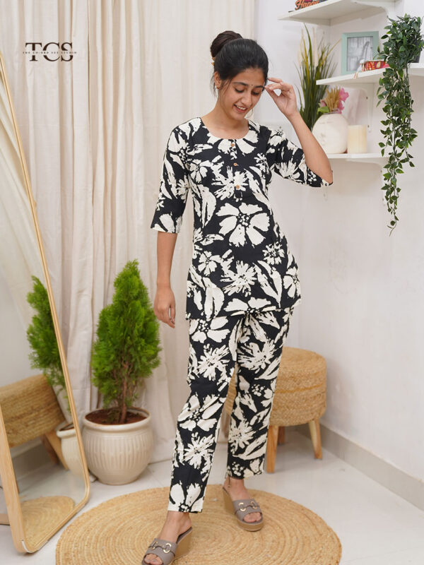 Monochrome Bloom Cotton Slim Fit Co-Ord Set