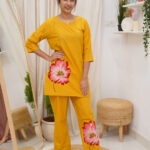 Mustard Yellow Floral Hand-Painted Co-Ord Set