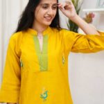 Mustard Peacock Charm Cotton Kurta Set