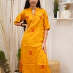 Golden Aura Embroidered cottonsilk Kurti Set