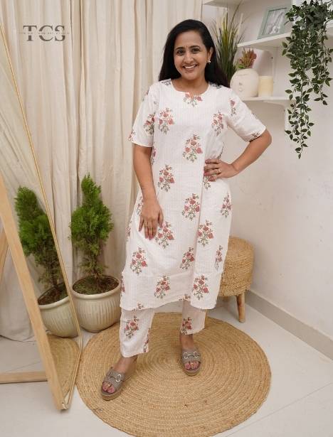White Floral Kurti Set