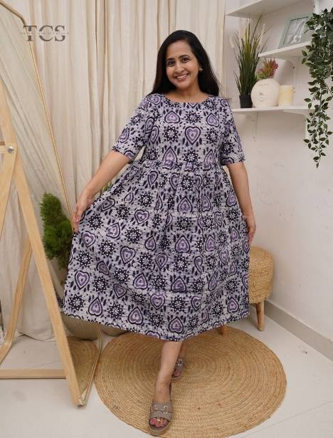 Purple Printed Flared Frock