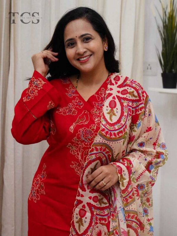 Crimson Aura Rayon Embroidered 3-Piece Set