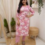 Blossom Pink Floral Cotton Kurti Set