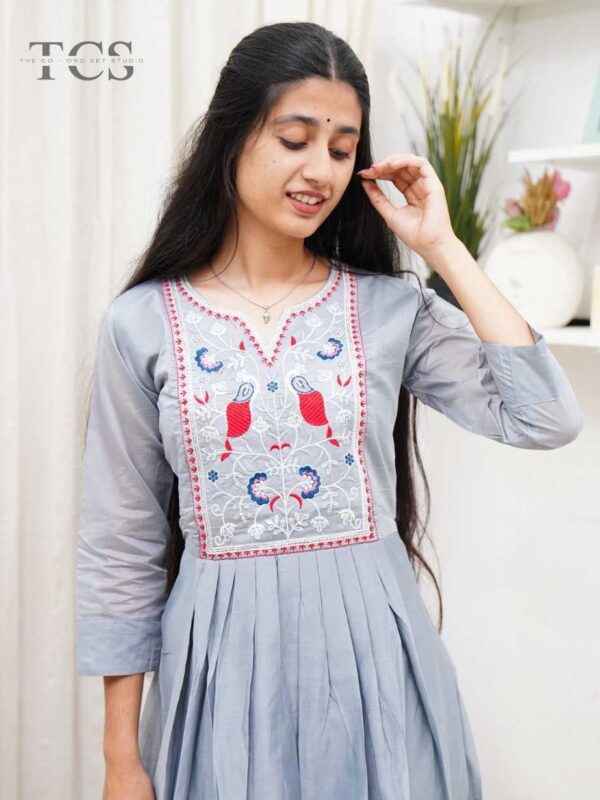 Silver Grace Chanderi Embroidered Frock