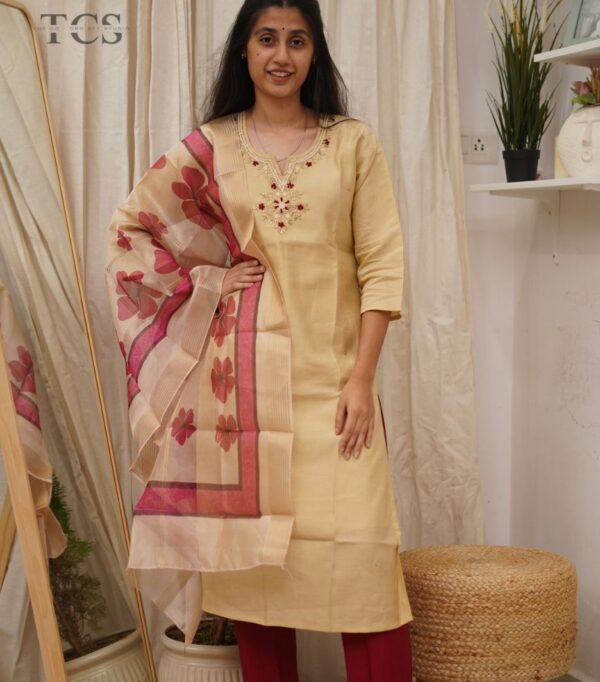 Golden Petal Charm Cotton Kurti Set