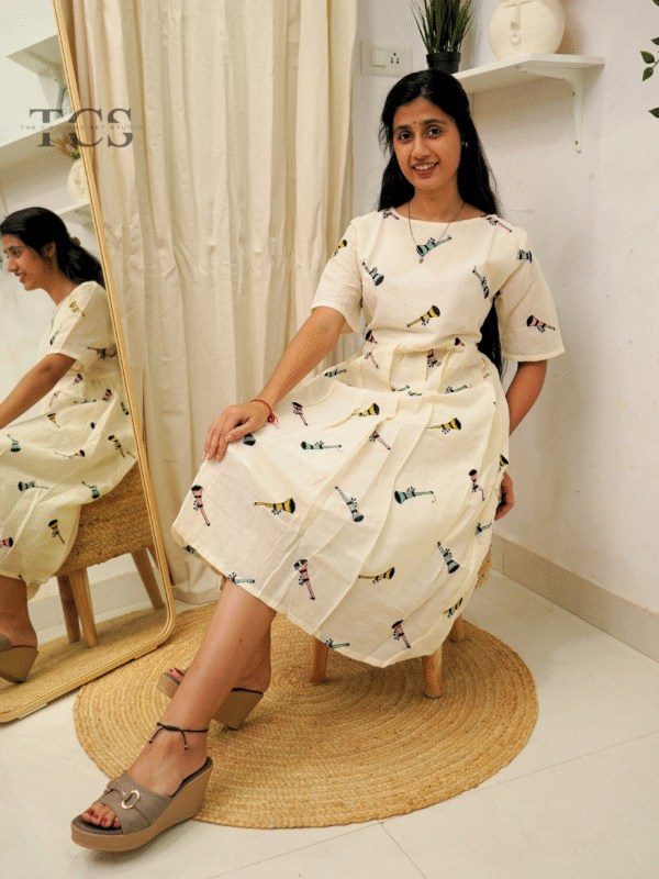 Ivory Cotton Embroidered Frock