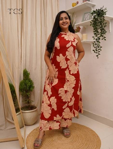 Floral kurti with cotton palazzo set
