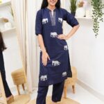 Navy Blue Elephant Charm Cotton Co-Ord Set