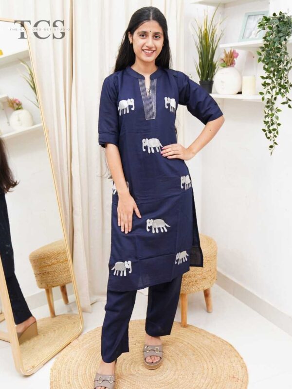 Navy Blue Elephant Charm Cotton Co-Ord Set