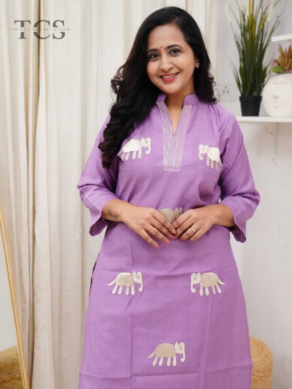 Lilac Safari Cotton Elephant Embroidered Set
