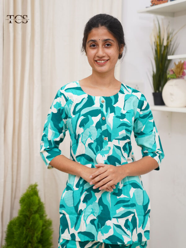 Turquoise Abstract Print Slim Fit Co-Ord Set