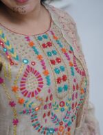 ⁠  ⁠Beige Multicolor Embroidered Kota Kurta Set with Dupatta - Image 8