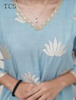 Azure Lotus Mul Chanderi Kurti Pant Set with Dupatta - Image 5