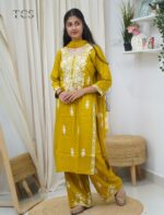 Cotton Thread Embroidered Kurta Set with Dupatta - Image 2