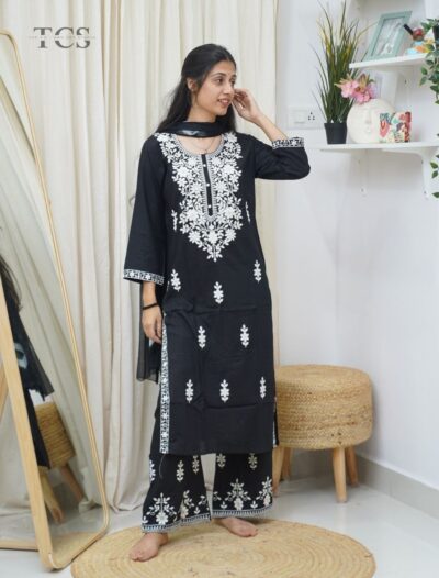 Cotton Thread Embroidered Kurta Set with Dupatta