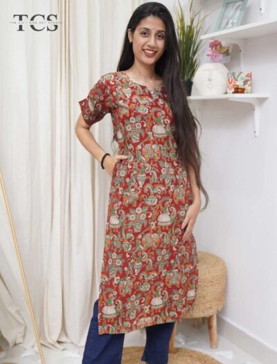 Kalamkari Cotton top with Elasticated Sleeves