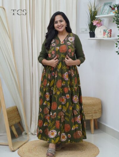 Floral Pleated Frock with Embroidered Coat