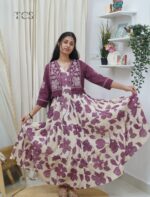 Floral Pleated Frock with Embroidered Coat - Image 2