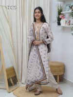 Ivory Printed Linen Kurti Set with Dupatta