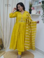 Mustard Yellow Chinnon Embroidered Kurta Set with Dupatta - Image 7