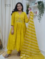 Mustard Yellow Chinnon Embroidered Kurta Set with Dupatta