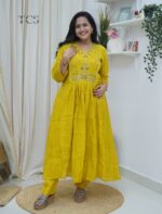Mustard Yellow Chinnon Embroidered Kurta Set with Dupatta - Image 2