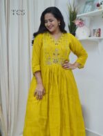 Mustard Yellow Chinnon Embroidered Kurta Set with Dupatta - Image 3