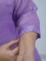 Lavender Linen Embroidered Kurti Set with Dupatta - Image 6
