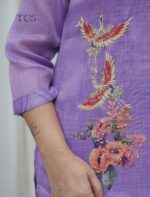 Lavender Linen Embroidered Kurti Set with Dupatta - Image 7