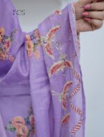 Lavender Linen Embroidered Kurti Set with Dupatta - Image 9