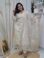Ivory Beige Shimmer Kota Kurti Set - Image 2