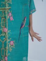 Teal Linen Painted & Thread Embroidered Kurta Set - Image 10