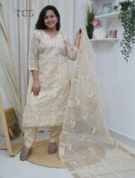 Ivory Beige Shimmer Kota Kurti Set - Image 4
