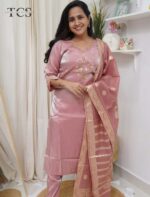 Serene Gleam Satin Kurti Pant Set with Dupatta - Image 4