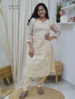 Ivory Beige Shimmer Kota Kurti Set - Image 3