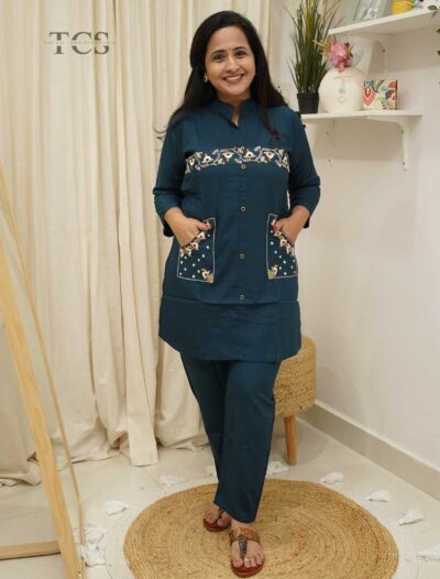 Cotton Thread Embroidered Co-ord Set with Designer Pockets