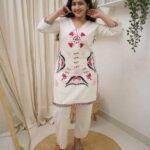 Ivory Blossom Embroidered Cotton Kurta Set