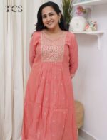 Peach Zariya Mul Chanderi Kurti Pant Set with Dupatta - Image 5