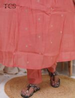 Peach Zariya Mul Chanderi Kurti Pant Set with Dupatta - Image 8
