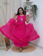 Rani Pink Soft Georgette Printed Flared Frock - Image 5