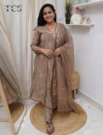 Mocha Grace Mul Chanderi Kurti Pant Set with Dupatta