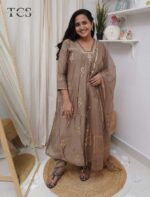 Mocha Grace Mul Chanderi Kurti Pant Set with Dupatta - Image 3
