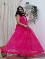 Rani Pink Soft Georgette Printed Flared Frock - Image 3