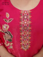 Crimson Bloom Embroidered Satin Kurta Set - Image 7