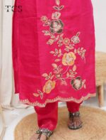 Crimson Bloom Embroidered Satin Kurta Set - Image 9